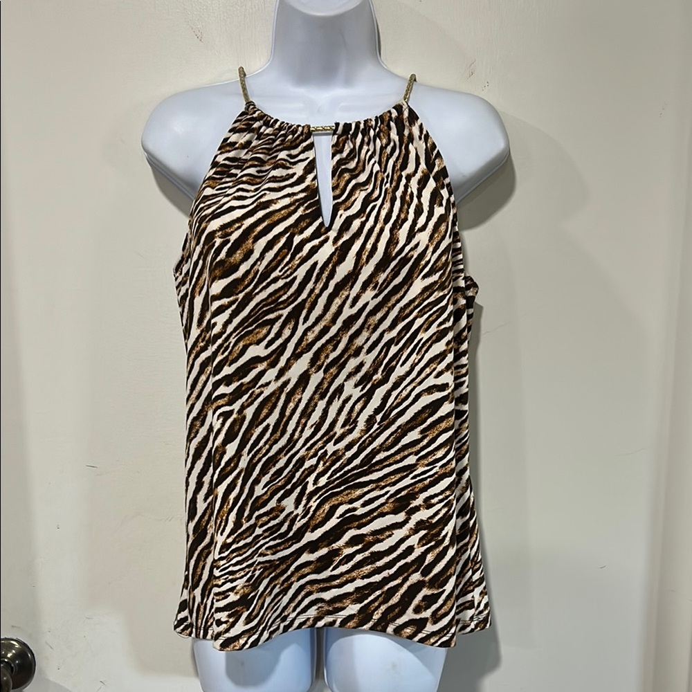 NWT Michael Kors Animal Print Halter Top w/ Golden Braided Shoulder Straps Sz S